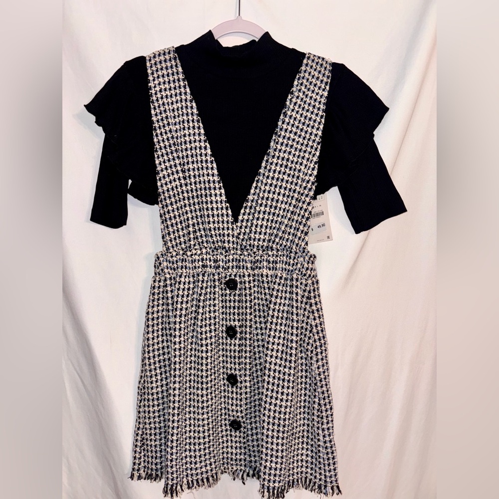 Zara Textured Tweed Mini Vest Dress Plaid Check Houndstooth Women’s M